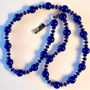 Vintage Blue and Gold Lucite Round Link Necklace 26" Gold Tone Clasp China